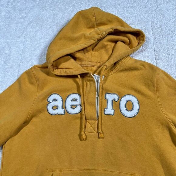 Y2K Aeropostale Quarter Button Up  Yellow Sweatshirt Hoodie - Picture 2 of 5